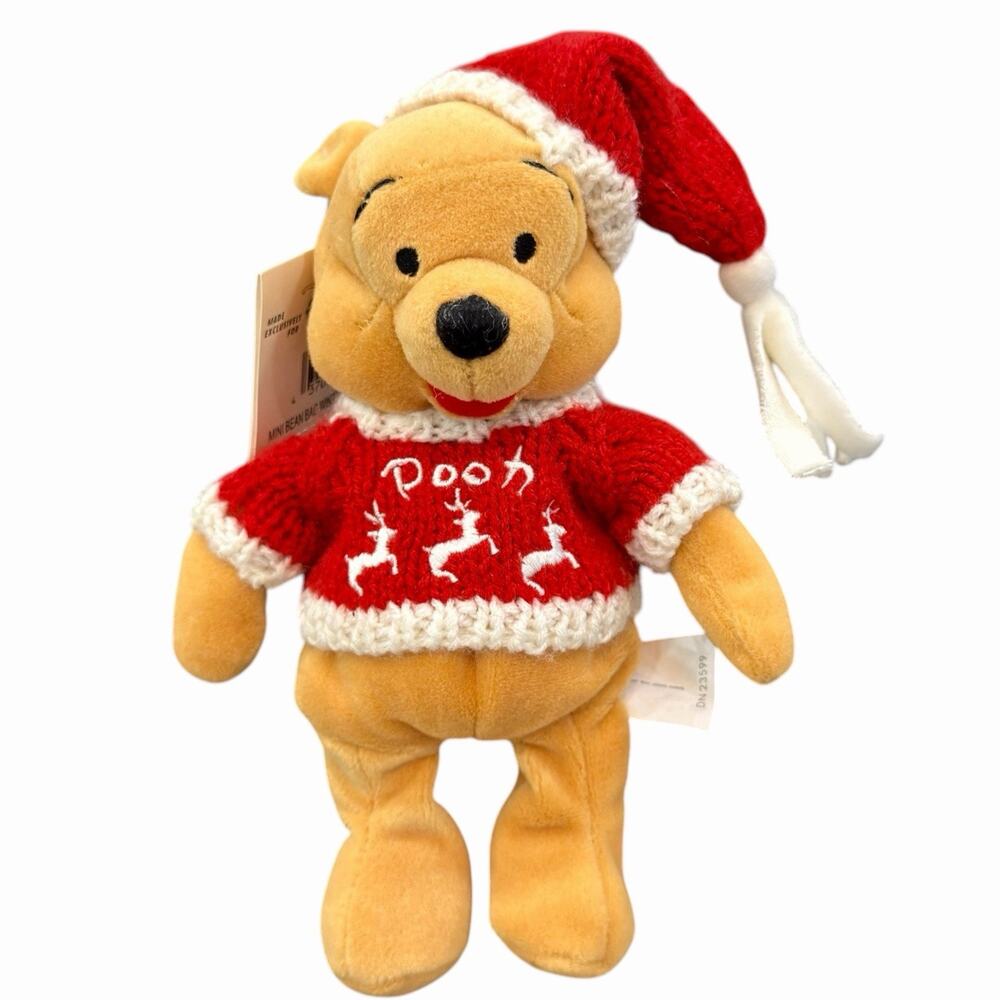 Vintage Disney Store Winnie the Pooh Reindeer Sweater Mini Plush 1999 NWT